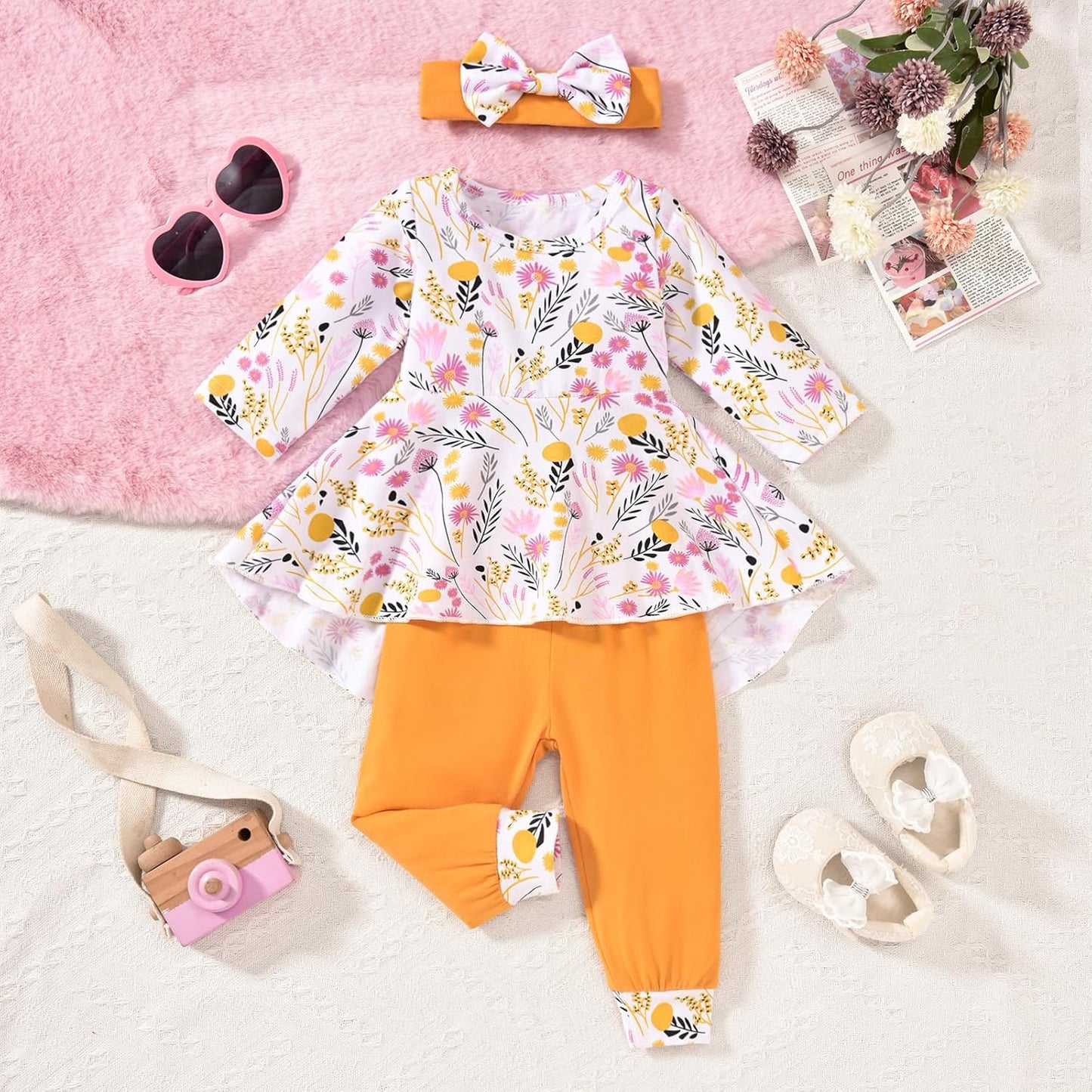 Girl Fall Winter Clothes Toddler Girls Spring Outfits Baby Girl Floral Top with Pants Clothing Sets
